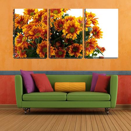 Imagem de Quadro canvas 45x96 flores alaranjadas fundo branco