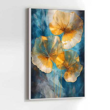 Imagem de Quadro com Moldura Decorativo Para Sala Quarto Hall Floral Dourado Azul Arte Moderna