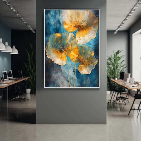 Quadro com Moldura Decorativo Para Sala Quarto Hall Floral Dourado Azul Arte Moderna - Ruart Imagem de Quadro com Moldura Decorativo Para Sala Quarto Hall Floral Dourado Azul Arte Moderna