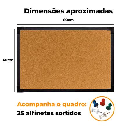 Imagem de Quadro de aviso cortiça 60x40 Mdf Soft PRETO Acompanha Alfinetes coloridos (4101E)