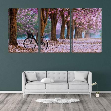 Imagem de Quadro Decorativo 30x66 bicicleta sobre flores rosas