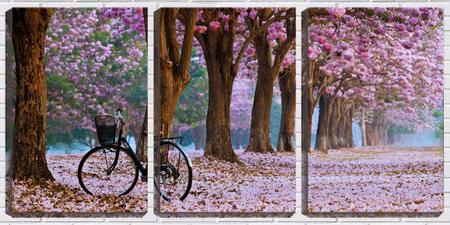 Imagem de Quadro Decorativo 30x66 bicicleta sobre flores rosas