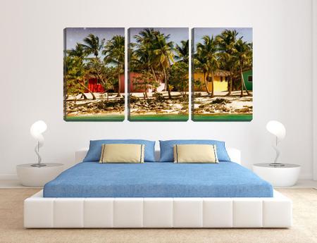 Imagem de Quadro Decorativo 45x96 casinhas vintage na praia