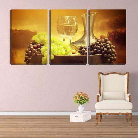 Imagem de Quadro Decorativo 45x96 duas taças e uvas no barril