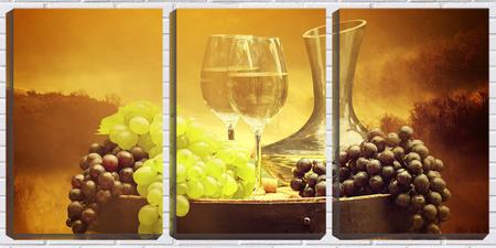Imagem de Quadro Decorativo 45x96 duas taças e uvas no barril