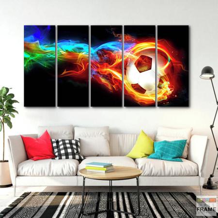 Quadro Mosaico 5 Peças Para Sala/Quarto Decoração Bolas de Futebol