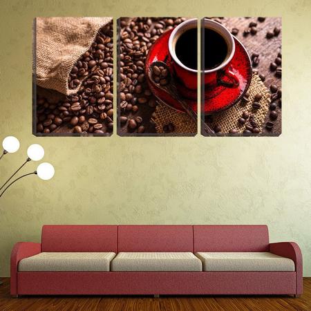 Imagem de Quadro Decorativo 55x110 grãos de café na colher e xícara