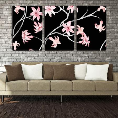 Imagem de Quadro Decorativo 80x140 flores abertas fundo preto