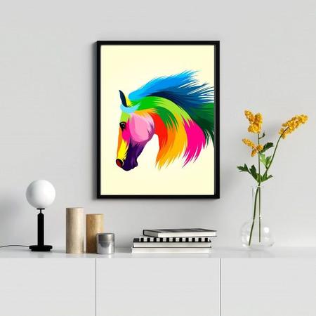 Quadro Decorativo 3D Cavalo Colorido Multicamada Em Madeira - Aimará Decor