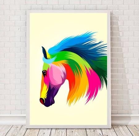 Quadro Decorativo 3D Cavalo Colorido Multicamada Em Madeira - Aimará Decor