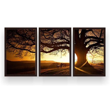 Quadro Decorativo Árvore Grande Nascer Do Sol 3P 124x60 Sala Quarto - Império Dos Quadros Imagem de Quadro Decorativo Árvore Grande Nascer Do Sol 3P 124x60 Sala Quarto