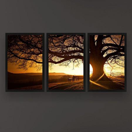 Quadro Decorativo Árvore Grande Nascer Do Sol 3P 124x60 Sala Quarto - Império Dos Quadros Imagem de Quadro Decorativo Árvore Grande Nascer Do Sol 3P 124x60 Sala Quarto