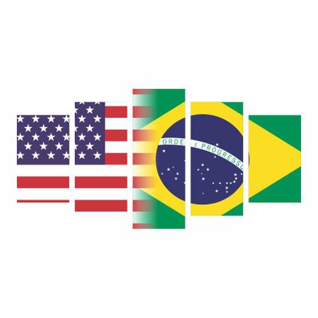 Quadro Decorativo Bandeiras EUA E Brasil 5 Peças 200x100cm