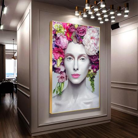 Imagem de Quadro Decorativo Beautiful Flower Queen com Moldura Dourada 150x80