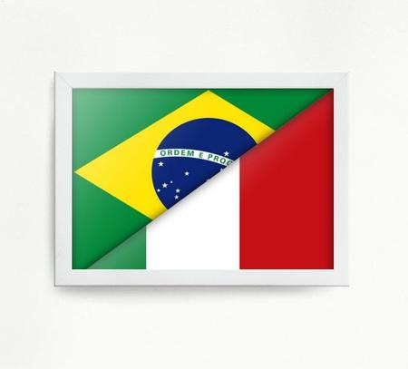 Imagem de Quadro Decorativo Brasil Itália Bandeiras 24x18cm - com vidro