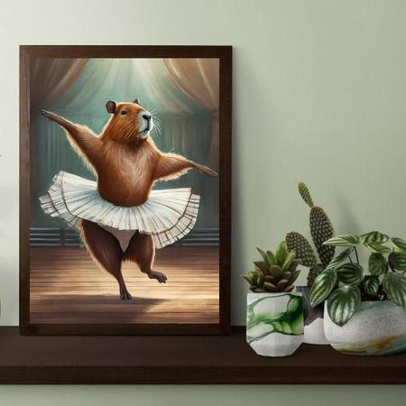 Imagem de Quadro Decorativo Capivara Bailarina 45X34Cm - Com Vidro