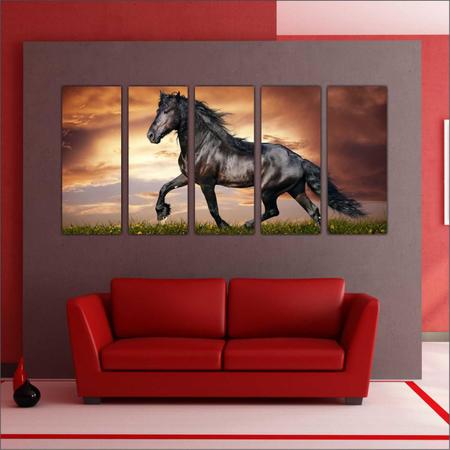 Imagem de Quadro Decorativo Cavalos Animais Mosaico Com 5 Peças GG2