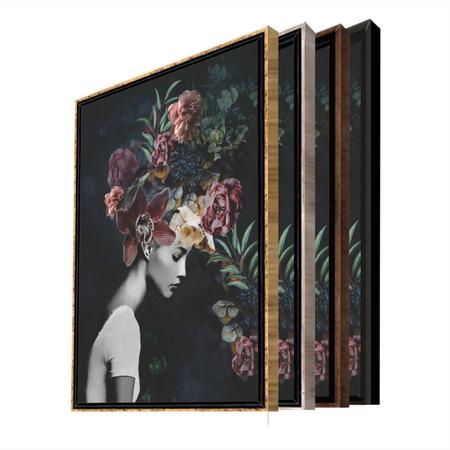 Imagem de Quadro Decorativo Conceitual Bloom Flowers com Moldura Marrom 90x60