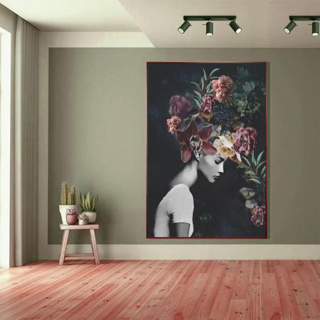 Imagem de Quadro Decorativo Conceitual Bloom Flowers com Moldura Marrom 90x60