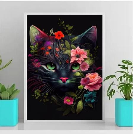 Imagem de Quadro Decorativo Cute Cat 45x34cm - Madeira Preta