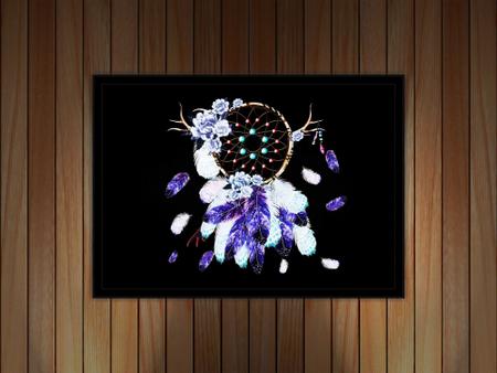 Imagem de Quadro Decorativo Design Filtro Dos Sonhos Amuleto Indígena Cores Vibrantes Com Moldura RC045