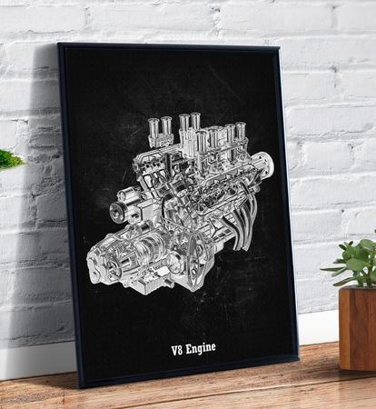 Quadro decorativo Motor V8 Desenho Carro Arte Swag para sala quarto no  Shoptime