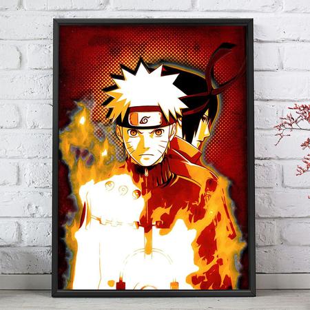 Quadro Decorativo Naruto e Sasuke Animes c/ Moldura e Vidro