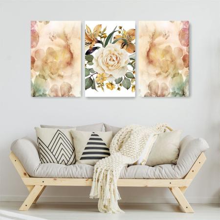 Quadro Decorativo Flor Grande 3P Sem Moldura 115x57 Sala Quarto - Império Dos Quadros Imagem de Quadro Decorativo Flor Grande 3P Sem Moldura 115x57 Sala Quarto