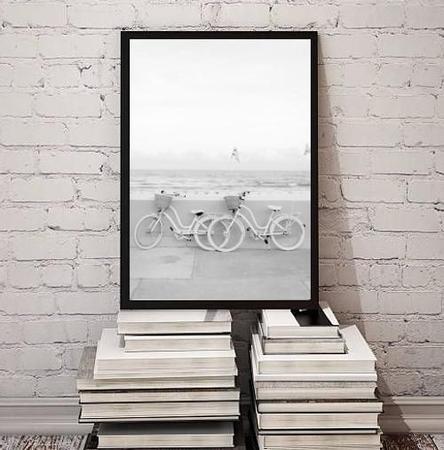 Imagem de Quadro Decorativo Fotografia Branca Bicicletas 24X18Cm Vidro