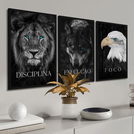 Quadro decorativo 3 telas Foco Execução e Disciplina