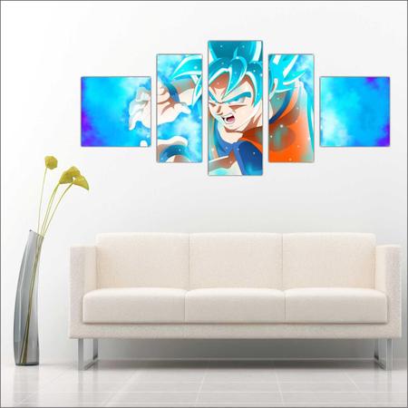 Quadro Decorativo Mosaico 5 peças Dragon Ball Super Goku Anime