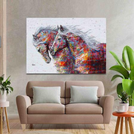 Imagem de Quadro decorativo Grande sala Cavalo colorido 92x62