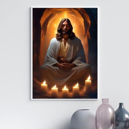 Imagem de Quadro Decorativo Jesus Meditando 33X24Cm - Com Vidro