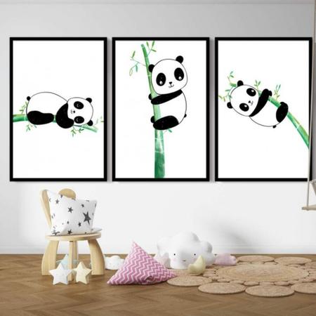 Quadro infantil Panda Desenho Preto e Branco