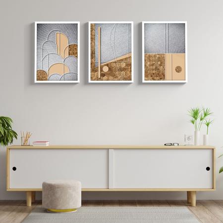 Imagem de Quadro Decorativo Kit 3 Peças Moldura e Vidro Abstrato Para Sala Quarto