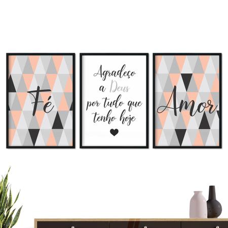 Imagem de Quadro Decorativo Kit C/3 Fé e Amor Agradecer Sala Quarto Escritório 139X63CM