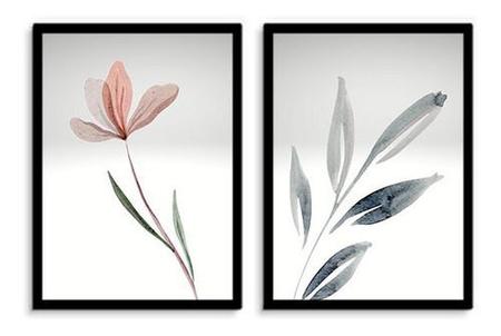 Quadro Decorativo Kit Flor Aquarela Cinza Com Vidro - Quadratos Quadros Decorativos Imagem de Quadro Decorativo Kit Flor Aquarela Cinza Com Vidro