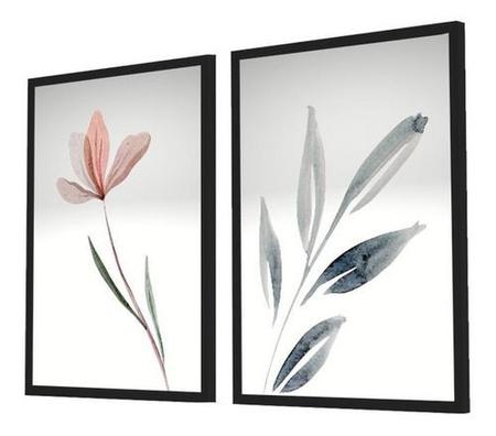 Quadro Decorativo Kit Flor Aquarela Cinza Com Vidro - Quadratos Quadros Decorativos Imagem de Quadro Decorativo Kit Flor Aquarela Cinza Com Vidro
