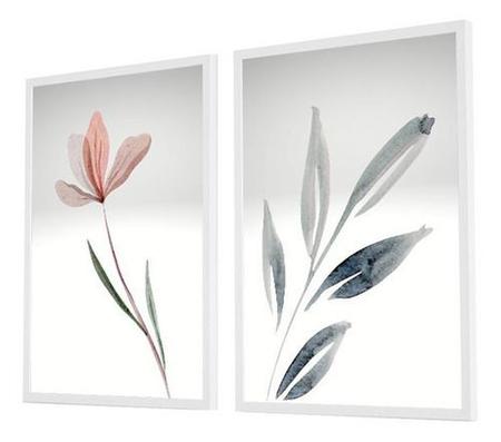 Quadro Decorativo Kit Flor Aquarela Cinza Com Vidro - Quadratos Quadros Decorativos Imagem de Quadro Decorativo Kit Flor Aquarela Cinza Com Vidro