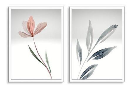 Quadro Decorativo Kit Flor Aquarela Cinza Com Vidro - Quadratos Quadros Decorativos Imagem de Quadro Decorativo Kit Flor Aquarela Cinza Com Vidro