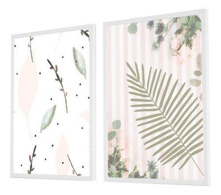 Quadro Decorativo Kit Folhagem Desenho Rose - Quadratos Quadros Decorativos Imagem de Quadro Decorativo Kit Folhagem Desenho Rose