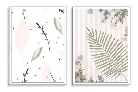 Quadro Decorativo Kit Folhagem Desenho Rose - Quadratos Quadros Decorativos Imagem de Quadro Decorativo Kit Folhagem Desenho Rose
