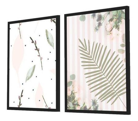 Quadro Decorativo Kit Folhagem Desenho Rose - Quadratos Quadros Decorativos Imagem de Quadro Decorativo Kit Folhagem Desenho Rose