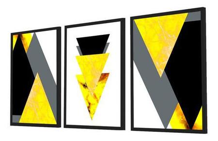 Quadro Decorativo Kit Geométrico Mármore Amarelo - Quadratos Quadros Decorativos Imagem de Quadro Decorativo Kit Geométrico Mármore Amarelo