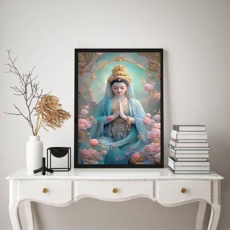 Imagem de Quadro Decorativo Kuan Yin 45x34cm Moldura de Madeira Preta