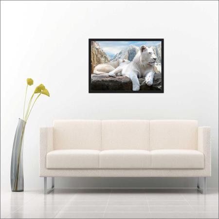 Imagem de Quadro Decorativo Leão Branco Animais Decoração Com Moldura
