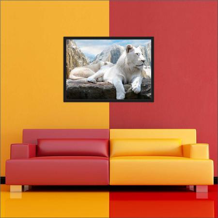 Imagem de Quadro Decorativo Leão Branco Animais Decoração Com Moldura