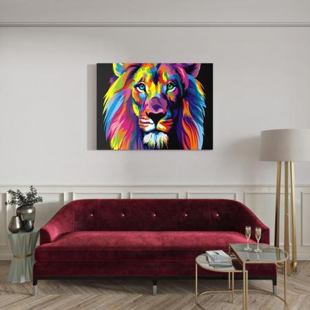 Imagem de Quadro Decorativo Leão Colorido Cores Vivas Tela Grande 85cm x 60 cm129,