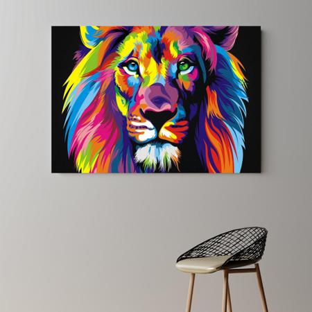 Imagem de Quadro Decorativo Leão Colorido Cores Vivas Tela Grande 85cm x 60 cm129,
