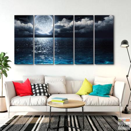 Imagem de Quadro Decorativo Lua Mar Azul  floresta 140x65